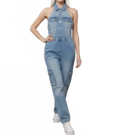 Timing Denim Halter Jumpsuit In Blue