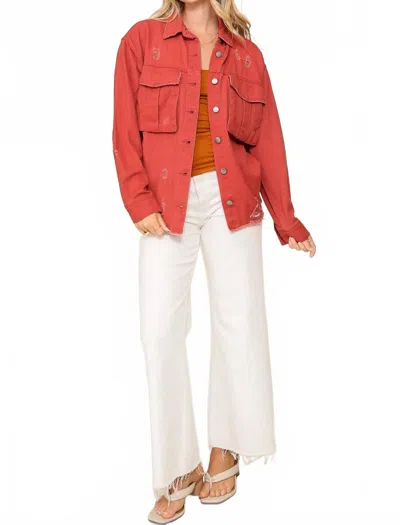 Timing Hanging In There Denim Jacket In Mauve In Red