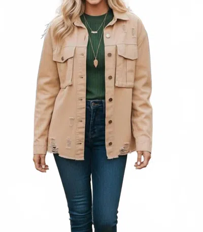 Timing Hanging In There Denim Jacket In Taupe In Brown