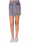 Timing Kacey Button Down Mini Skirt In Light Denim In Blue