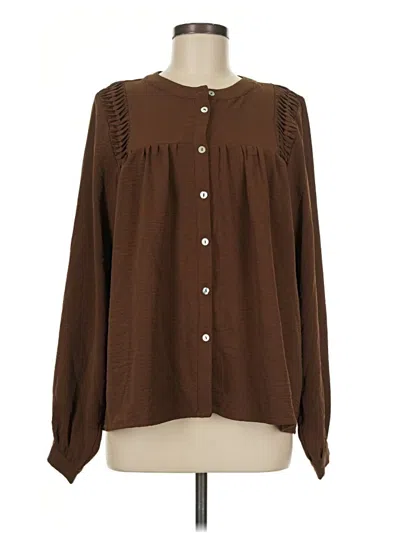 Pre-owned Timing Long Sleeve Blouse In Brown
