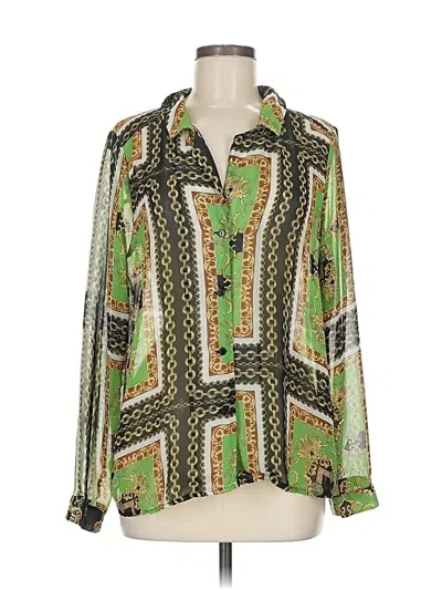 Pre-owned Timing Long Sleeve Blouse In Green