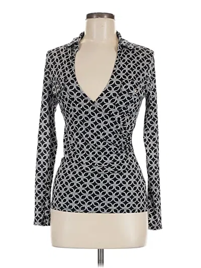 Pre-owned Timing Long Sleeve Top Black Plunge Neckline Tops