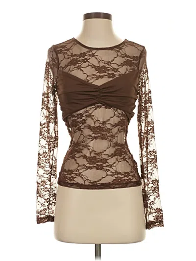 Pre-owned Timing Long Sleeve Top Brown Sweetheart Neckline Tops