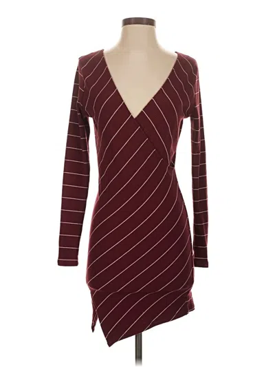 Pre-owned Timing Long Sleeve Top Burgundy Plunge Neckline Tops