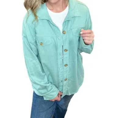 Timing Malia Button Down Jacket In Sage In Blue