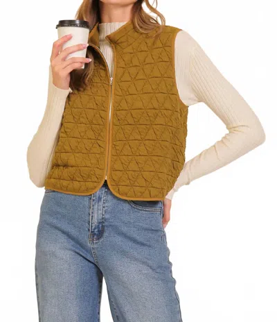 Timing Quilted Lightweight Zip Up Vest In Chartreuse In Brown