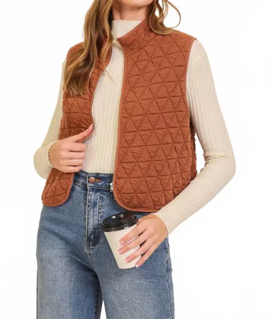 Timing Quilted Lightweight Zip Up Vest In Mocha In Burgundy