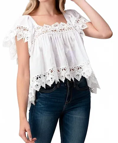 Timing Ruffled Short Sleeve Top In White In Yellow
