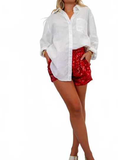 Timing Sequin High Waist Short In Red In Multi