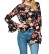 Timing Sheer Floral Ruffle Blouse In Black Multi In Black