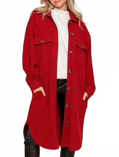 Timing Sherry Shacket Corduroy Button Down Jacket In Red
