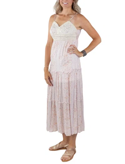 Timing Sienna Crochet Maxi Dress In Mauve In Beige