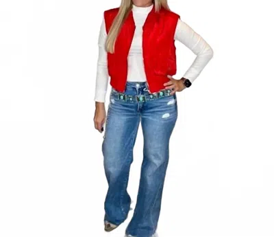Timing Sleeveless Zip Up Bomber Vest In Red