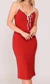 Timing V Neck Techno Crepe Front Tie Midi Dress In Rust In Multi