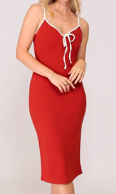 Timing V Neck Techno Crepe Front Tie Midi Dress In Rust In Multi
