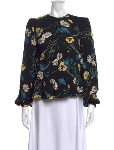 Pre-owned Timo Weiland Floral Print Crew Neck Blouse In Black