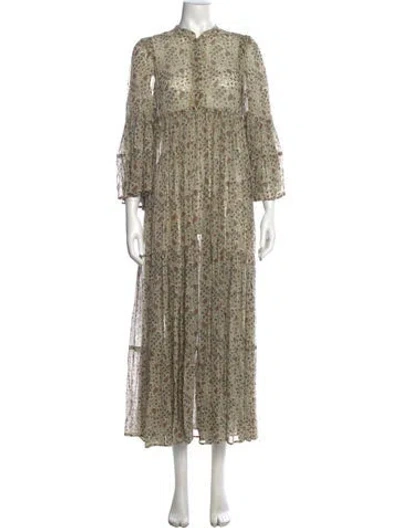 Pre-owned Timo Weiland Floral Print Long Dress In Green