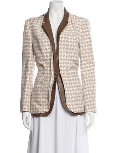 Pre-owned Timo Weiland Leather Plaid Print Blazer In Neutral