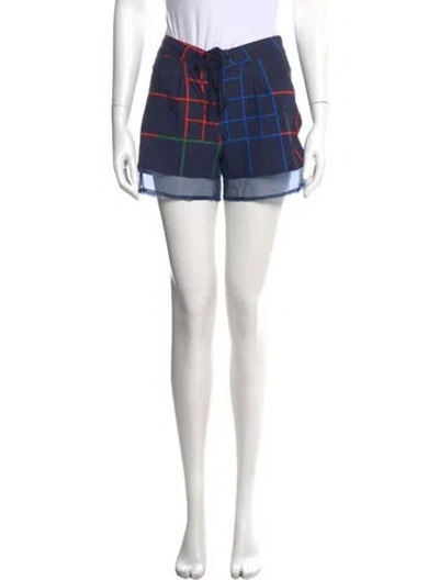 Pre-owned Timo Weiland Plaid Print Mini Shorts In Blue