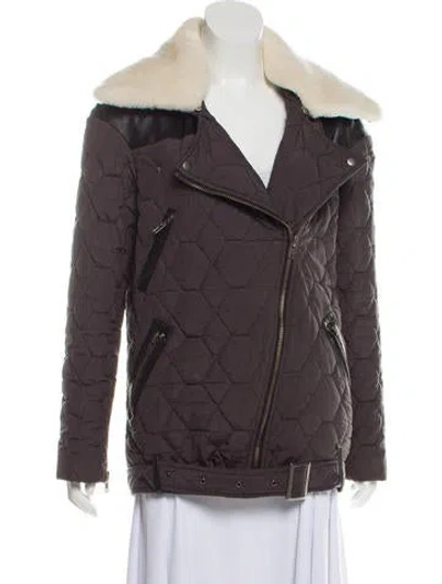 Pre-owned Timo Weiland Quilted Shearling-trimmed Jacket In Gray