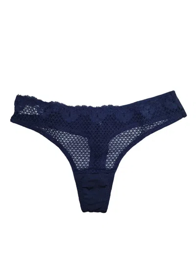 Timpa Lingerie Duet Lace Low Rise Thong In Dark Denim In Blue