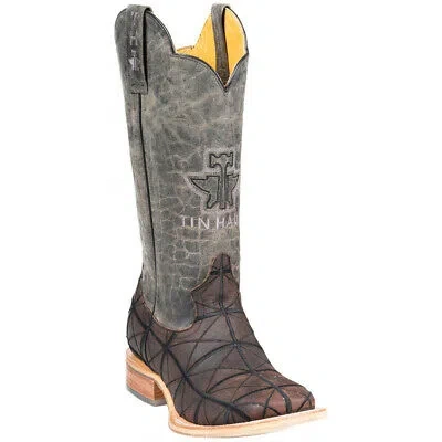 Pre-owned Tin Haul Derrick Square Toe Cowboy Mens Brown Casual Boots 14-020-0007-0264