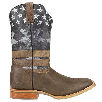 Pre-owned Tin Haul Freedom Patriotic Square Toe Cowboy Mens Brown Casual Boots 14-020-000