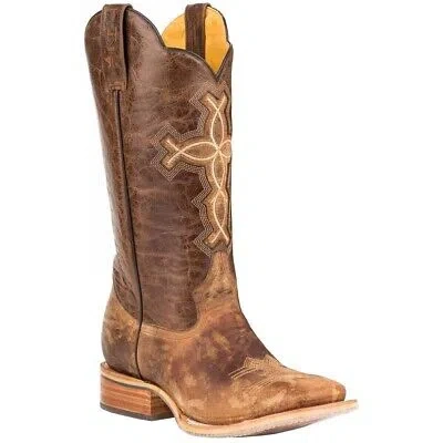 Pre-owned Tin Haul Ichthys Aroundus Square Toe Cowboy Mens Brown Casual Boots 14-020-0007