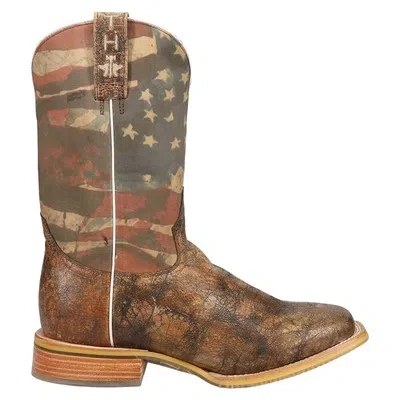Pre-owned Tin Haul Land Of The Free Square Toe Cowboy Mens Brown Casual Boots 14-020-0077