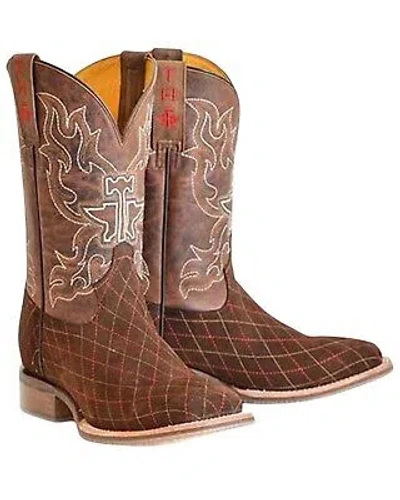 Pre-owned Tin Haul Men's Asphalt Cracks Western Boot Broad Square Toe - 14-020-0101-5021 In Brown
