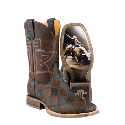 Pre-owned Tin Haul Men's Check Me Out Leather Western Boot 14-020-0077-0534 In Brown