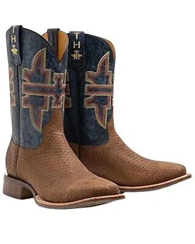 Pre-owned Tin Haul Men's Faux Viper Print Western Boot Broad Square Toe - 14-020-0101-5000 In Brown