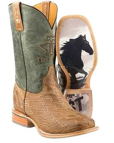 Pre-owned Tin Haul Men's Horse Power Western Boot - Broad Square Toe Tan 10.5 D In Brown