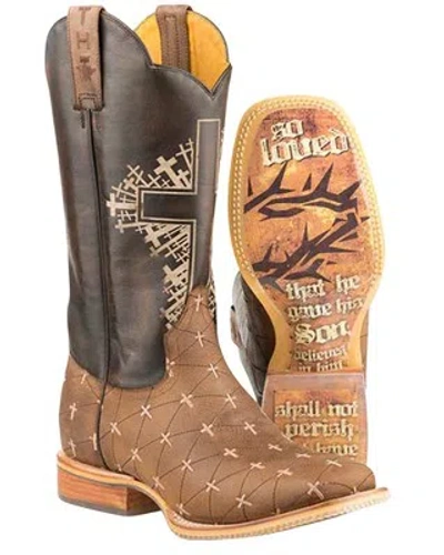 Pre-owned Tin Haul Men's John 3:16 Western Boot - Square Toe - 14-020-0077-0426 Ta In Brown