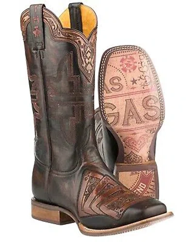 Pre-owned Tin Haul Men's Kings Gambling Legend Western Boot Broad Square Toe - In Black