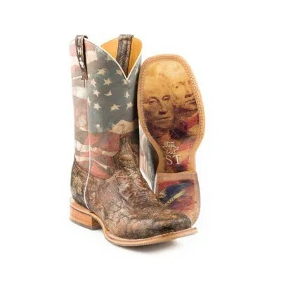 Pre-owned Tin Haul Men's Land Of The Free Square Toe Boots 14-020-0077-0386 In Brown