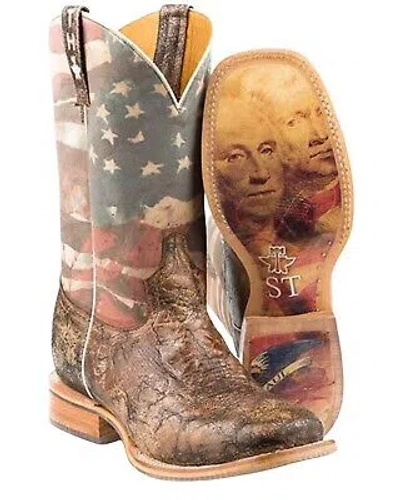 Pre-owned Tin Haul Men's Land Of The Free Western Boot Broad Square Toe - 14-020-0077-0386 In Brown