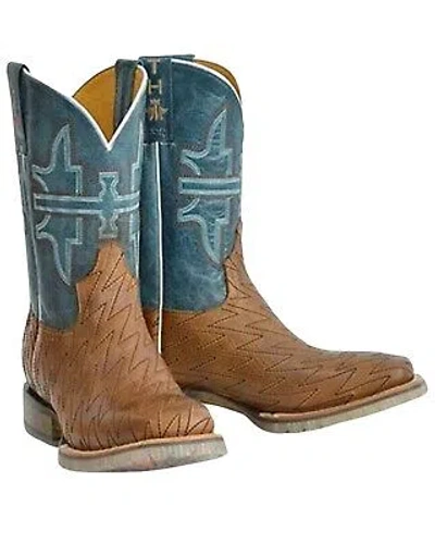 Pre-owned Tin Haul Men's Lightning Bolt Western Boot Broad Square Toe - 14-020-0077-0463 In Brown