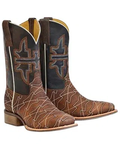 Pre-owned Tin Haul Men's Mesquite Western Boot - Broad Square Toe - 14-020-0077-0493 Br In Brown