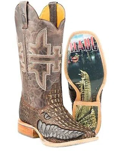 Pre-owned Tin Haul Men's Swamp Chomp Western Boot - Broad Square Toe - 14-020-0007-0340 Br In Brown