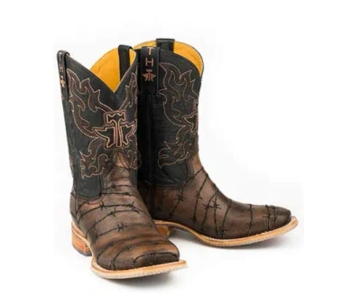 Pre-owned Tin Haul Men's  Keep Out Longhorn Western Boots 14-020-0077-0393 In Brown