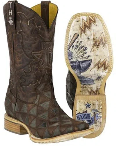 Pre-owned Tin Haul Men's Triangles Western Boot - Square Toe - 14-020-0007-0285 In Brown