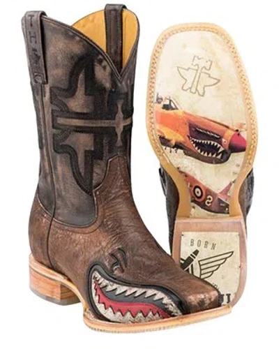 Pre-owned Tin Haul Men's Warhawk Western Boot - Broad Square Toe - 14-020-0077-0412 Br In Brown