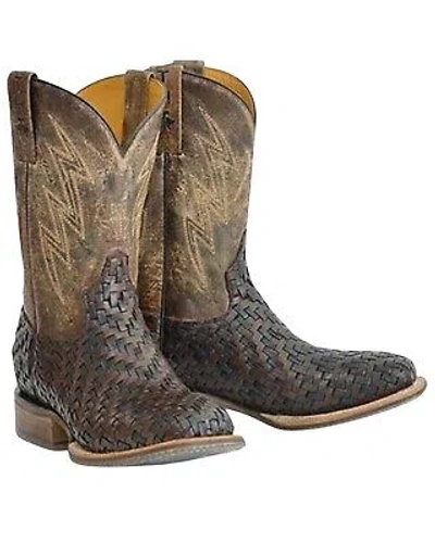 Pre-owned Tin Haul Men's Wickered Bull Rider Sole Braided Western Boot Broad Square Toe In Multicolor
