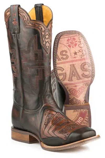 Pre-owned Tin Haul Mens Black Leather 4 Kings Gambling Cowboy Boots