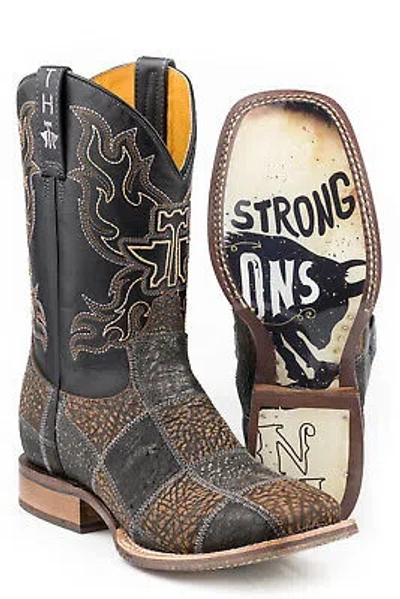 Pre-owned Tin Haul Mens Black/brown Leather No Bullsht Cowboy Boots