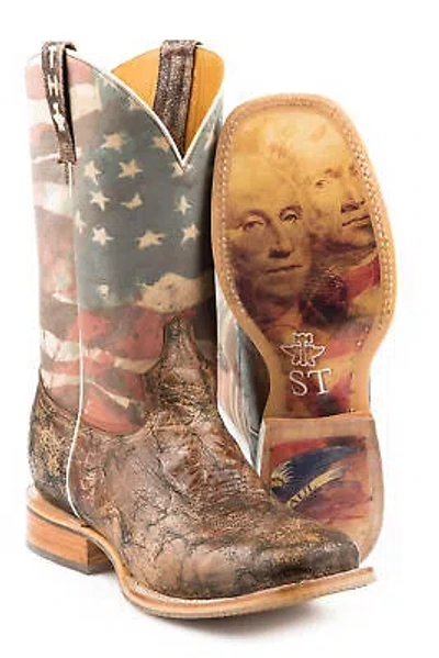 Pre-owned Tin Haul Mens Brown Leather Land Of The Free Cowboy Boots
