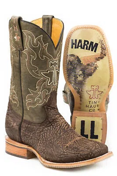 Pre-owned Tin Haul Mens Brown Leather Take No Bull Bullhide Cowboy Boots