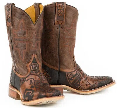 Pre-owned Tin Haul Mens Brown Leather The Gambler Cowboy Boots